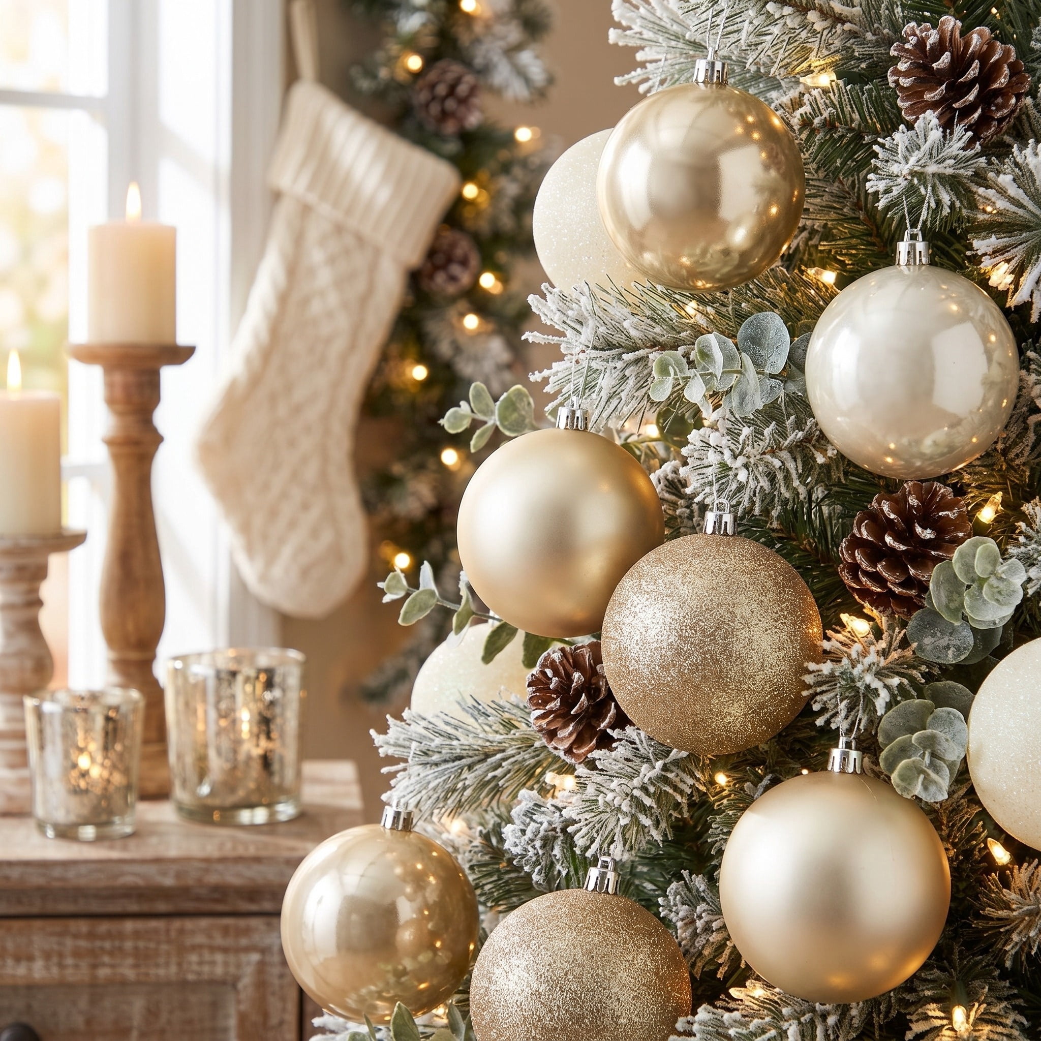 8-Count Champagne and White Ball Shatterproof Christmas Ornaments, 4.5", by Holiday Time