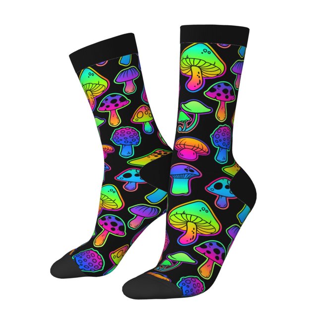 Fotbe Bright Mushrooms Calcetas Largas con Estampado para Hombre y Mujer – Calcetas de Compresión Transpirables y Elásticas, Viajar y Uso Diario Talla 5-11