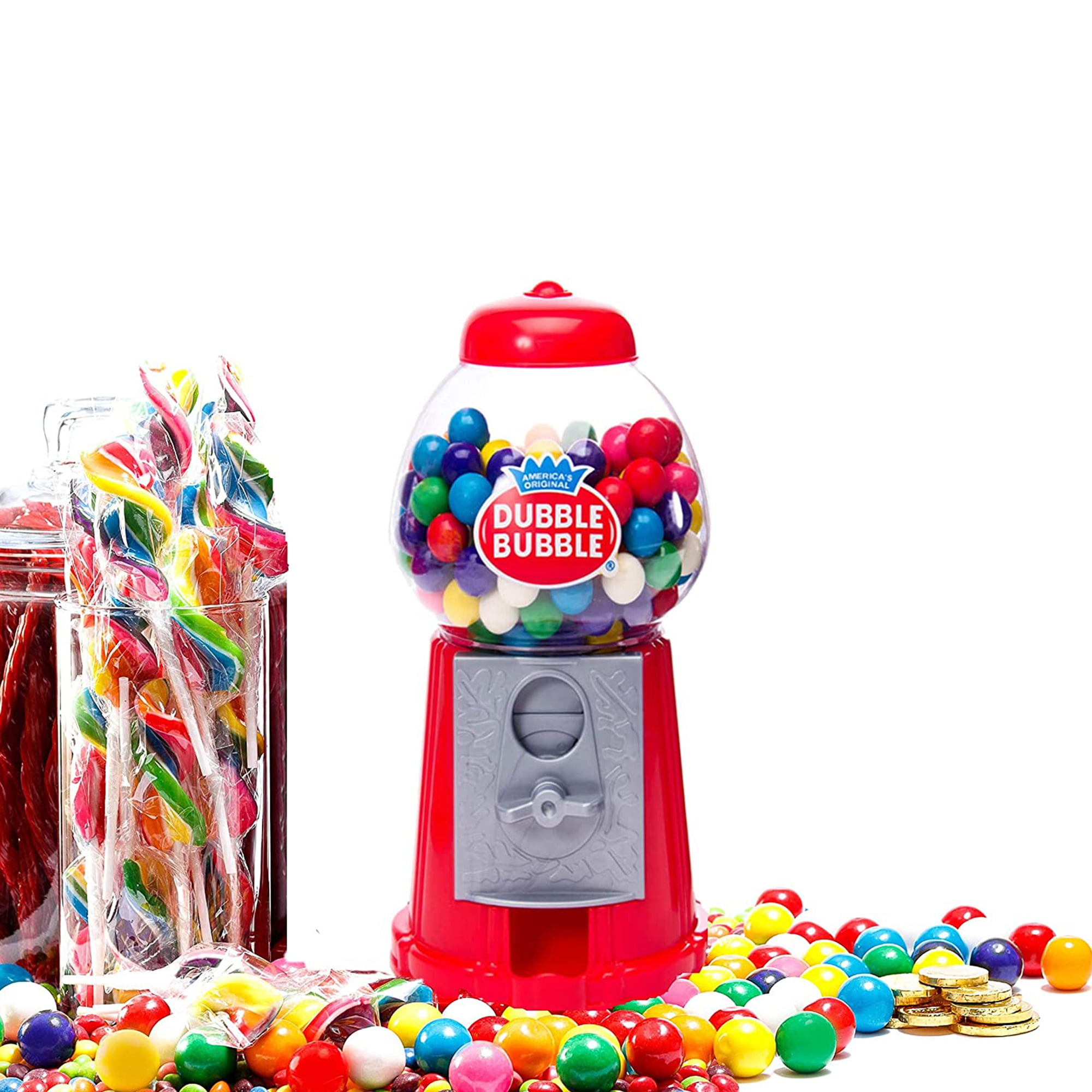 Gumball Machine for Kids 8.5 - Coin Operated Toy Bank - Dubble Bubble Red  Gum Machine Classic Red Style Includes 45 Gum Balls - Kids Coin Bank 