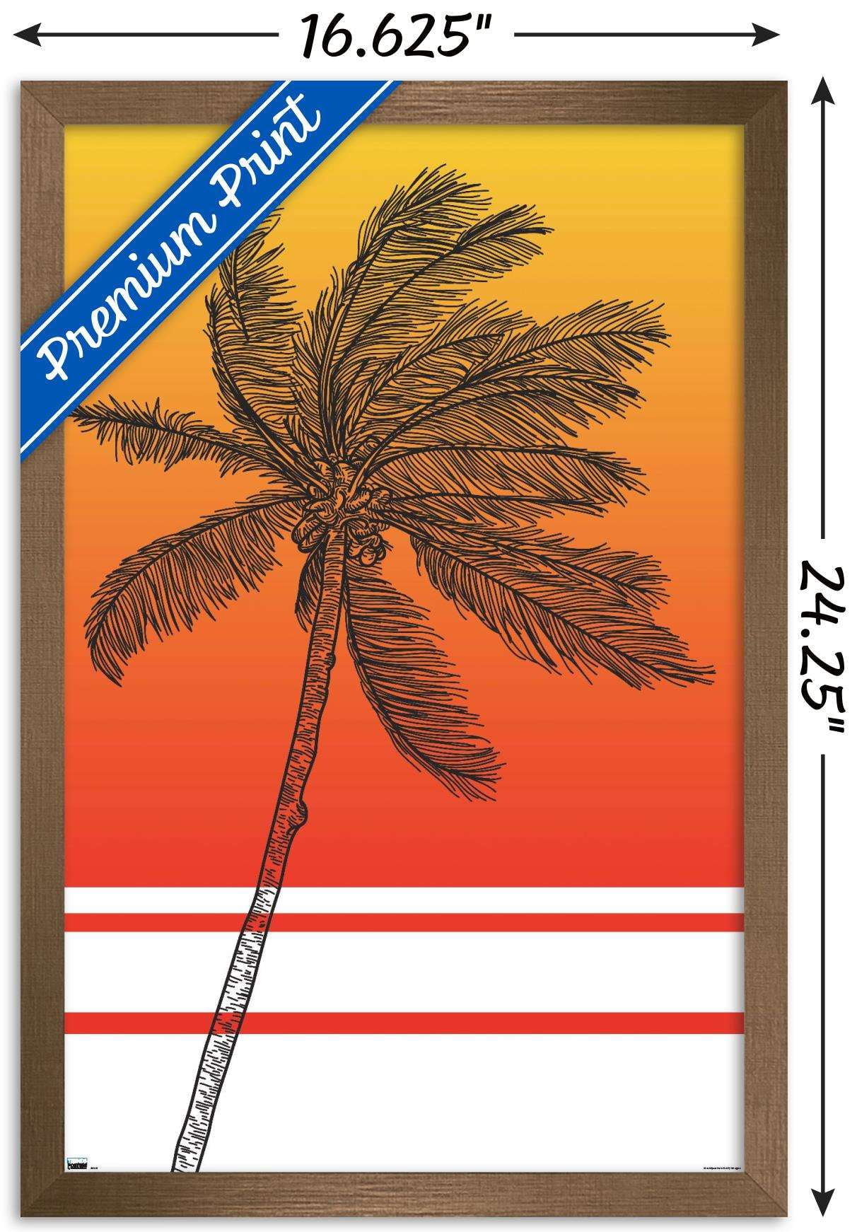 Line Art - Palm Tree Wall Poster, 14.725" x 22.375", Framed