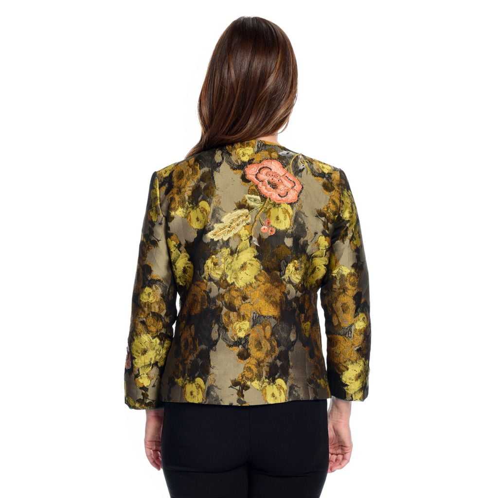 Indigo Moon Woven Jacquard Embroidered & Bead Embellished Hook Front Jacket