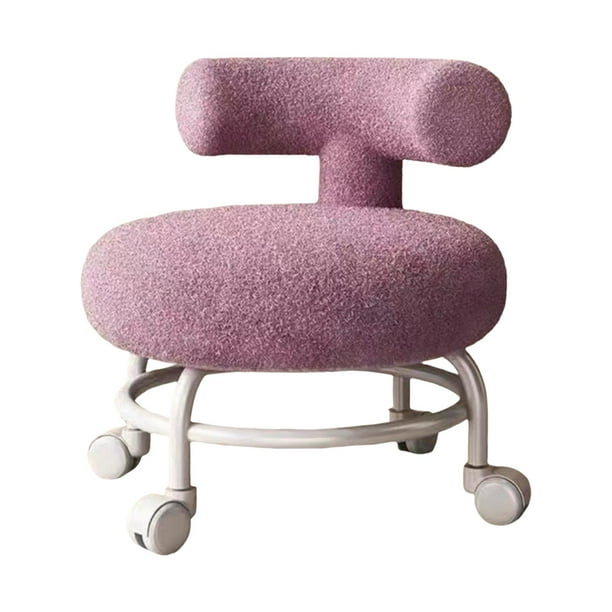 Taburete con ruedas y respaldo, silla giratoria y móvil, taburete con ruedas, asiento pequeño Violeta