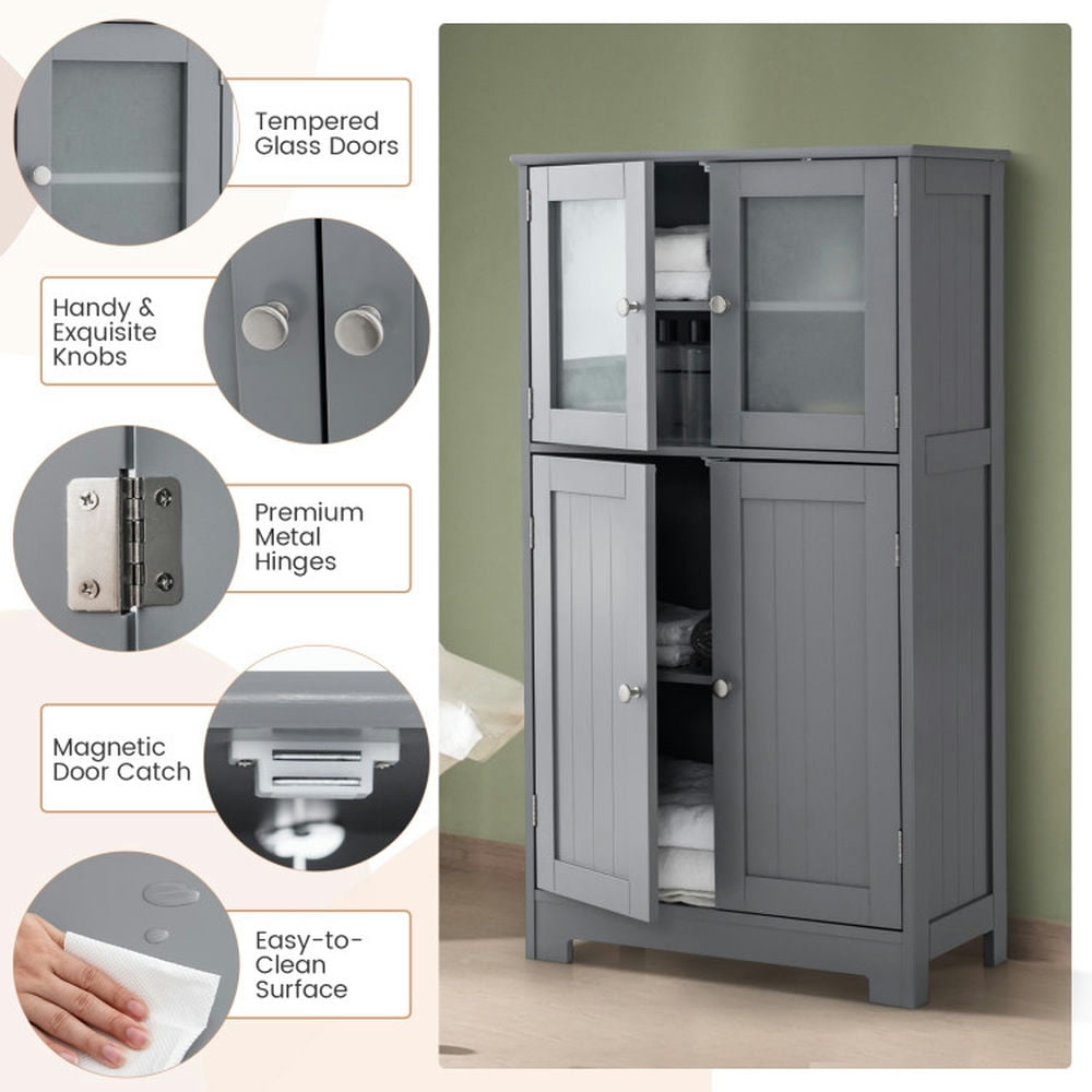 Finihen Bathroom Storage Cabinet, Bathroom Floor Cabinet, Bathroom Floor Storage Locker Kitchen Cabinet with Doors and Adjustable Shelf, for Bathroom, Living Room, Bedroom, Kitchen, Gray Finihen Bathroom Storage Cabinet, Bathroom Floor Cabinet, Bathroom Floor Storage Locker Kitchen Cabinet with Doors and Adjustable Shelf, for Bathroom, Living Room, Bedroom, Kitchen, Gray