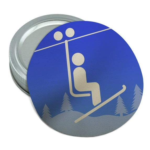 Skiing Ski Lift Symbol in Snow Round Rubber Non-Slip Jar Gripper Lid Opener