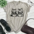 thumbnail image 2 of Cats Eating Ramen T-shirt, Unisex Women's Men's Shirt, Cute Cat Eating Ramen Noodles Funny Kitten, Light Silk Gray, Large, 2 of 6
