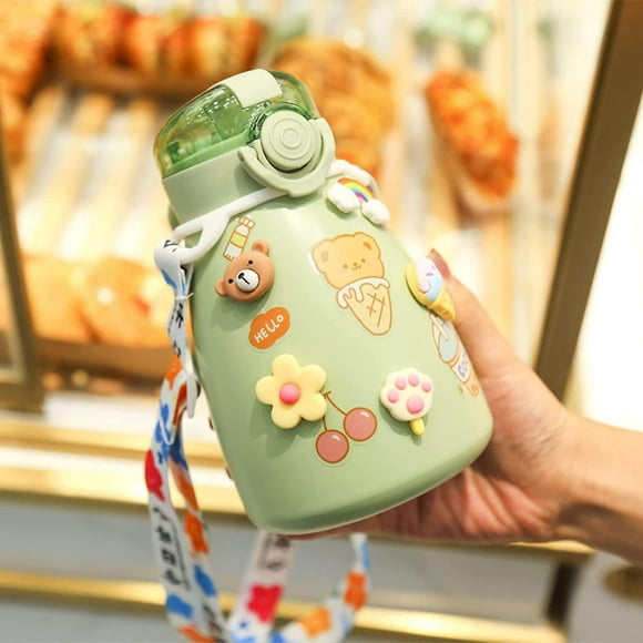 Water Bottle Stainless Steel Water Bottle Cute 3d Sticker Insulated Water Bottle Cute Drug Water Bottle(500ml,green)