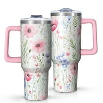 OBREWU Pioneer Flower Tumbler with Handle and Lid,Pioneer Flower 40oz Double Wall Vacuum Insulated Tumbler,Cups Gift for Women and Men