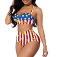 thumbnail image 2 of SEANATIVE Two-Piece Womens Swimsuit Bikini Size 2XL Elastic Halter Swimwear 4 of July Sunflower American Flag Monokini Bathing Suits for Women, 2 of 5