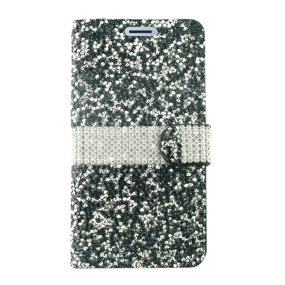 GSA Rock Bling Flip Wallet Case For Samsung Galaxy J7 (2018) - Black