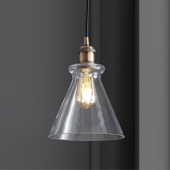 JONATHAN Y Goldwater 7.5" Adjustable Drop Metal/Glass LED Pendant, Brass Gold