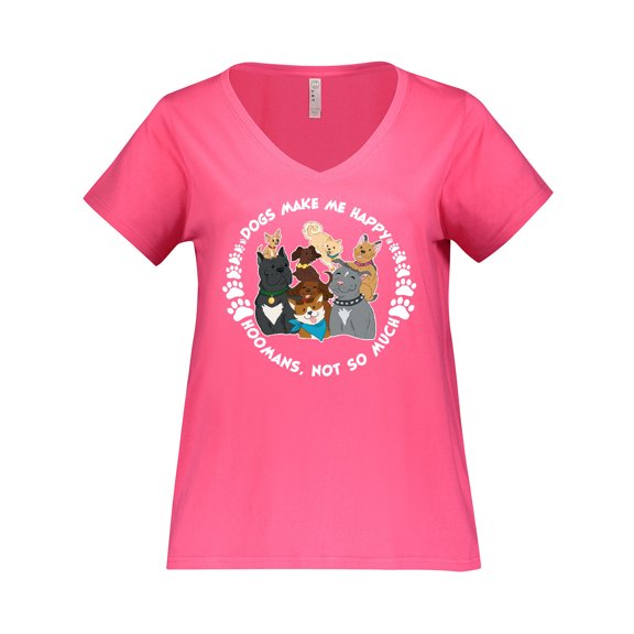 Inktastic Dogs Make Me Happy, Hoomans Not So Much-Cute Dog Family Women's Plus Size V-Neck T-Shirt