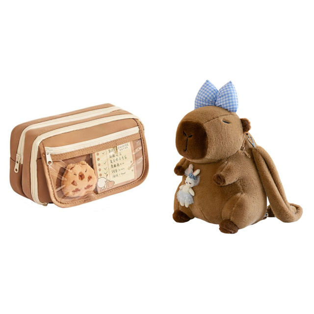 Estuche para Lápices Capybara 9 Capas Con Pegatinas Lona Útiles Escolares (café)