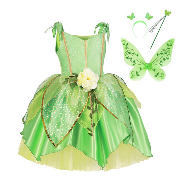 Disney Tinker Bell Princess Girl Dress Niños Elf Fairy Costume Butterfly Wings Sets Toddler Birthday Cosplay Child Party Clothes6-7T (Etiqueta 120) Gao Jinjia LED