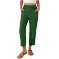 thumbnail image 3 of YOIAVIAOY Women's Summer Straight Leg Pants Linen Elastic Waist Capri Pant Summer Lightweight Slacks with Pockets Green XXL, 3 of 9