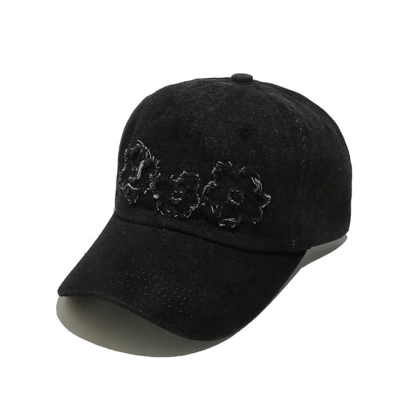 Avrnliq Womens Washed Denim Baseball Cap Frayed Flower Applique Casual Distressed Cotton Sun Hat Adjustable Fit for Daily Outdoor Streetwear Black,Size M