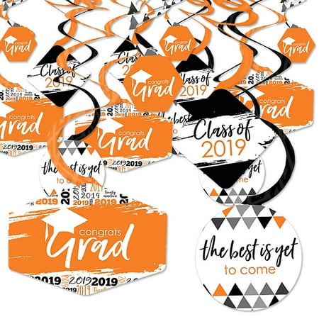 Orange Grad - Best is Yet to Come - 2019 Orange Graduation Party Hanging Decor - Party Decoration Swirls - Set of
