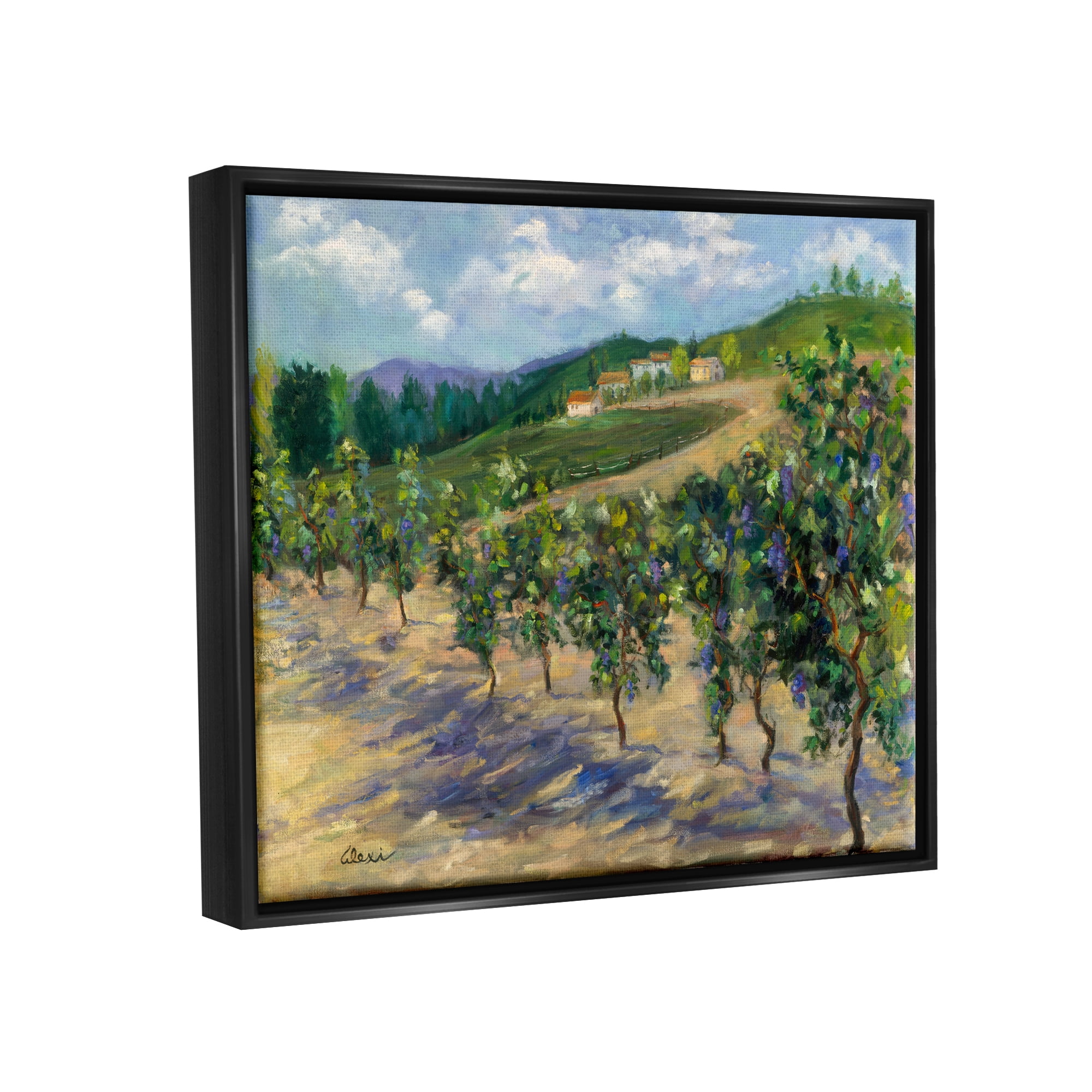 Stupell Industries Rural Vineyard Painting Landscape Painting Black Floater Framed Canvas Art Print Wall Art, 21 x 17