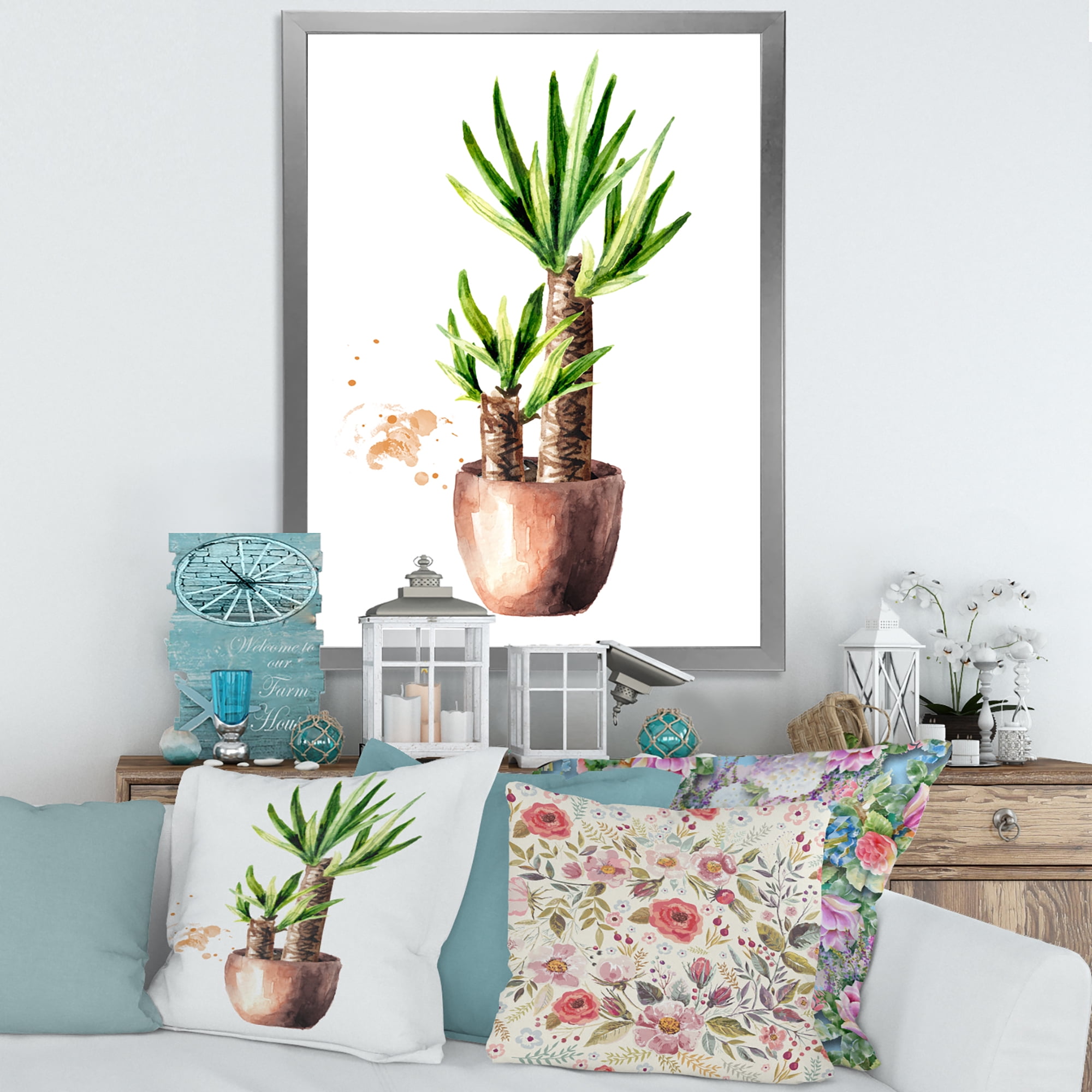 Designart 'Yucca Tree In The Ceramic Flower Pot On White' Traditional Framed Art Print