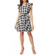 thumbnail image 1 of INSPIRE CHIC Vestido Mini de Cuadros con Cuello en V, Mangas con Volantes y Cinturón para Mujeres en Negro, 1 of 7