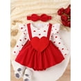 thumbnail image 3 of Musuos Baby Girls Valentine's Day Romper Dress 3 6 9 12 18M Long Sleeve Ruffle Heart Letter Print Romper with Headband, 3 of 10