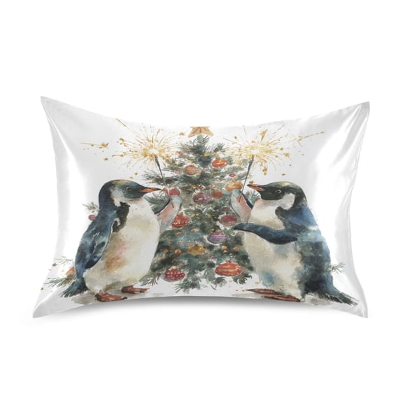 Pillowcase Satin Pillowcase 26x20in Pillow Case Satin Pillow Case Soft and Smooth Two Christmas Penguins