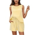 thumbnail image 2 of pstuiky 2 Piece Sets for Women Summer Striped Print Comfortable Lounge Sets Leisure Loose Fit Crew Neck Sleeveless Pajama Sets with Shorts Yellow M, 2 of 8