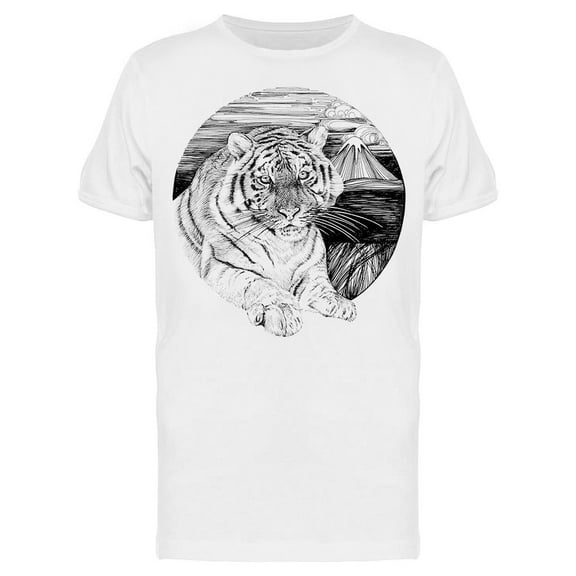 Tiger And Landscape Sketch T-Shirt Men -Image by Shutterstock, Male Large