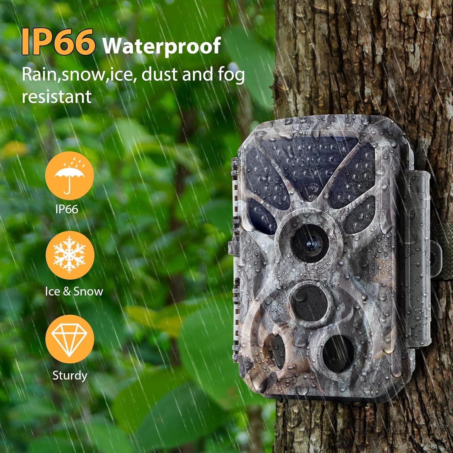 Trail Camera Game Hunting Cam 32MP 4K/2160P with Sound Recording for Wildlife, Yard, Home Security, No-Glowing Night Vision IP66 Waterproof 120° Wide Angle IR Detection Distance 100ft/30m