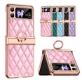 thumbnail image 1 of Foreverich Luxury Diamond Bling Glitter Case For Samsung Galaxy Z Flip 3/Z Flip 4 5G, Plating PC Grid Leather Ring Holder Stand Shockproof Case Cover, 1 of 11