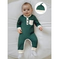 thumbnail image 4 of BemeyourBBs Baby Boy Fall Romper Contrast Ribbed Long Sleeve Jumpsuit Hat, 4 of 9