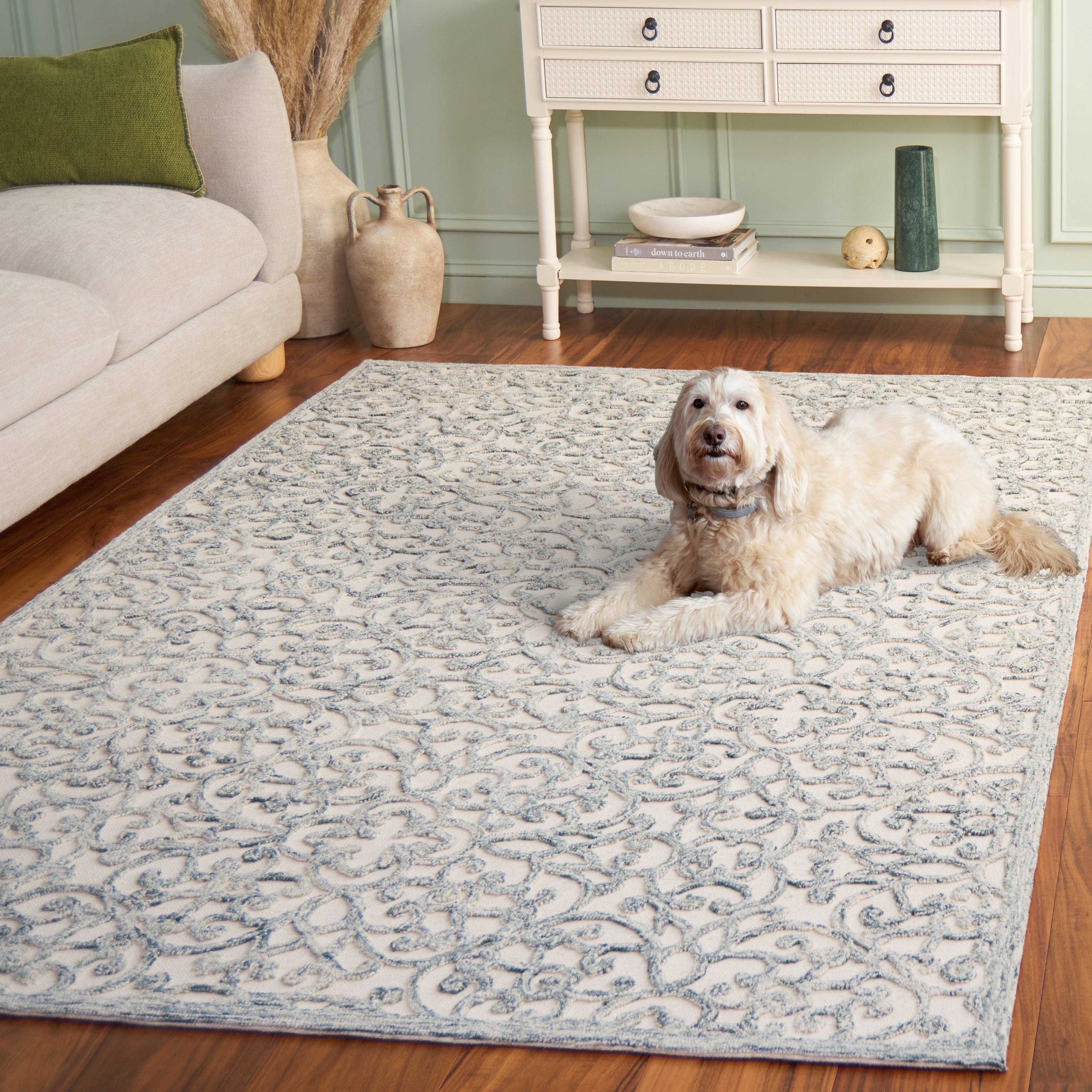 SAFAVIEH Trace Bryan Geometric Area Rug, Charcoal/Ivory, 9' x 12'