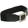 thumbnail image 3 of Ladies Simple Cummerbund Elastic Pearl Waistband Square Buckle Belt Skirt Ornament for Decoration (Black), 3 of 5