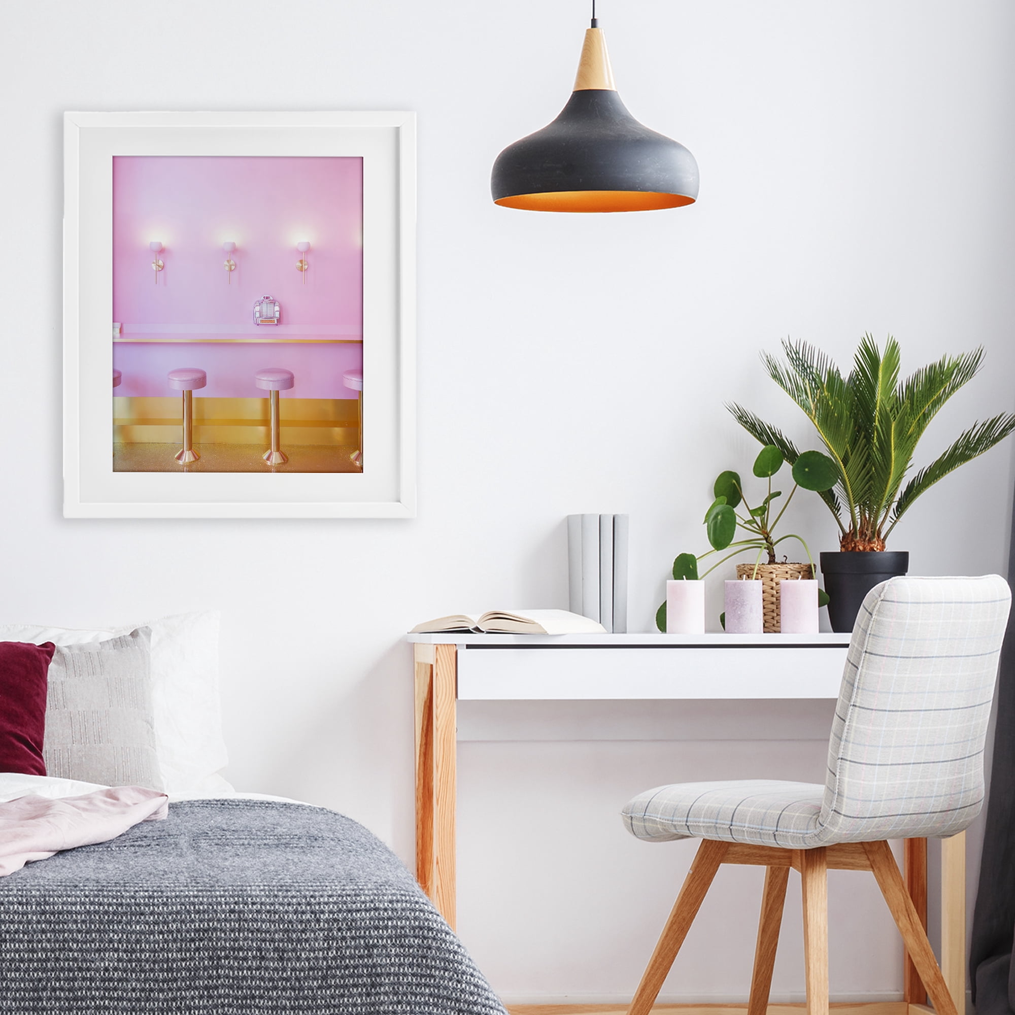 Stupell Industries Pink Retro Dessert Parlor White Framed Print Under Glass, design by LISH Creative