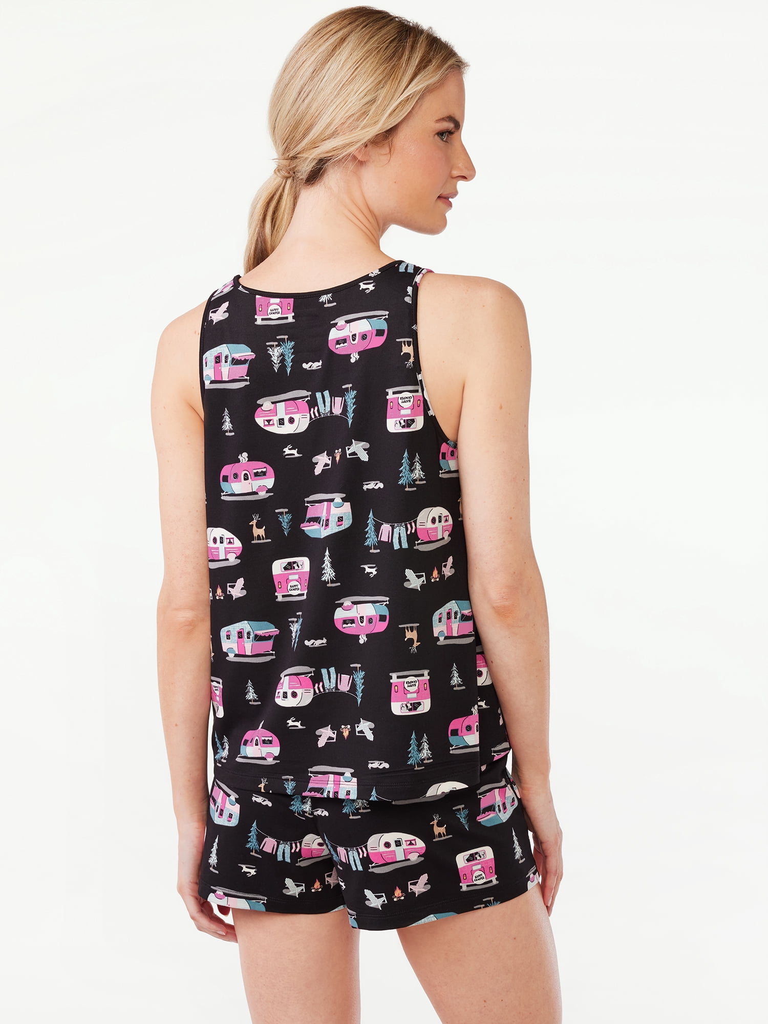 Joyspun Women's Print Tank Top and Shorts Pajama Set, 2-Piece, Sizes S to 3X