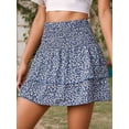 thumbnail image 6 of Women's Floral Ruffle Tiered Mini High Waist Cute Short Wavy Skirt for Daily Wear Blue S, 6 of 9