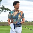 thumbnail image 2 of Kdxio Forest Lake White Horse Print Men's Short Sleeve Polo Shirt,Midweight Men's Shirt, 2 of 5