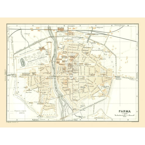 Historic Map - Parma Italy - Bertarelli 1914 - Vintage Wall Art