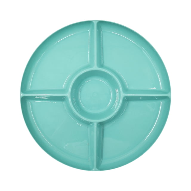 Mainstays 12-in Plastic Light Blue 5 Compartment Round Stackable Snack Serving Tray