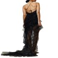thumbnail image 3 of Women Halter Ruffles Tulle Maxi Dress Off Shoulder Backless Layered Tiered Midi Dress Cocktail Party Prom Long Dresses, 3 of 4