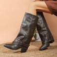 thumbnail image 6 of DeHolifer Women's Boots Studded Fold Over Chunky Heel Boots Cowboy Cowgirl Slouchy Pull On Boots, 6 of 8