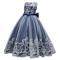 thumbnail image 3 of IBTOM CASTLE Flower Girl Lace Dress for Kids Wedding Bridesmaid Pageant Party Formal Long Maxi Gown Princess Communion Tulle Bow Dresses 4-5 Years Royal Blue, 3 of 9