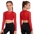 thumbnail image 2 of Hansber Kids Girls Long Sleeve Yoga Sports Crop Top Mesh Cropped Sweatshirt Hip Hop Jazz Dancewear Red 12, 2 of 6