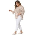 thumbnail image 4 of GRACE & GRANDEUR Women's Plus Size Polka Dots V Neck Bell 3/4 Ruffled Sleeves Peplum Hem Babydoll Blouses White Brown 1X, 4 of 6