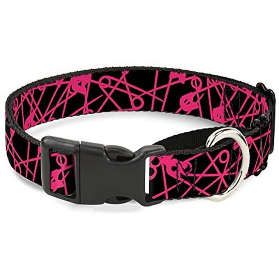 Buckle-Down Martingale Dog Collar - Safety Pins Black Fuchsia - 1" Wide - Fits 15-26" Neck Size - Large