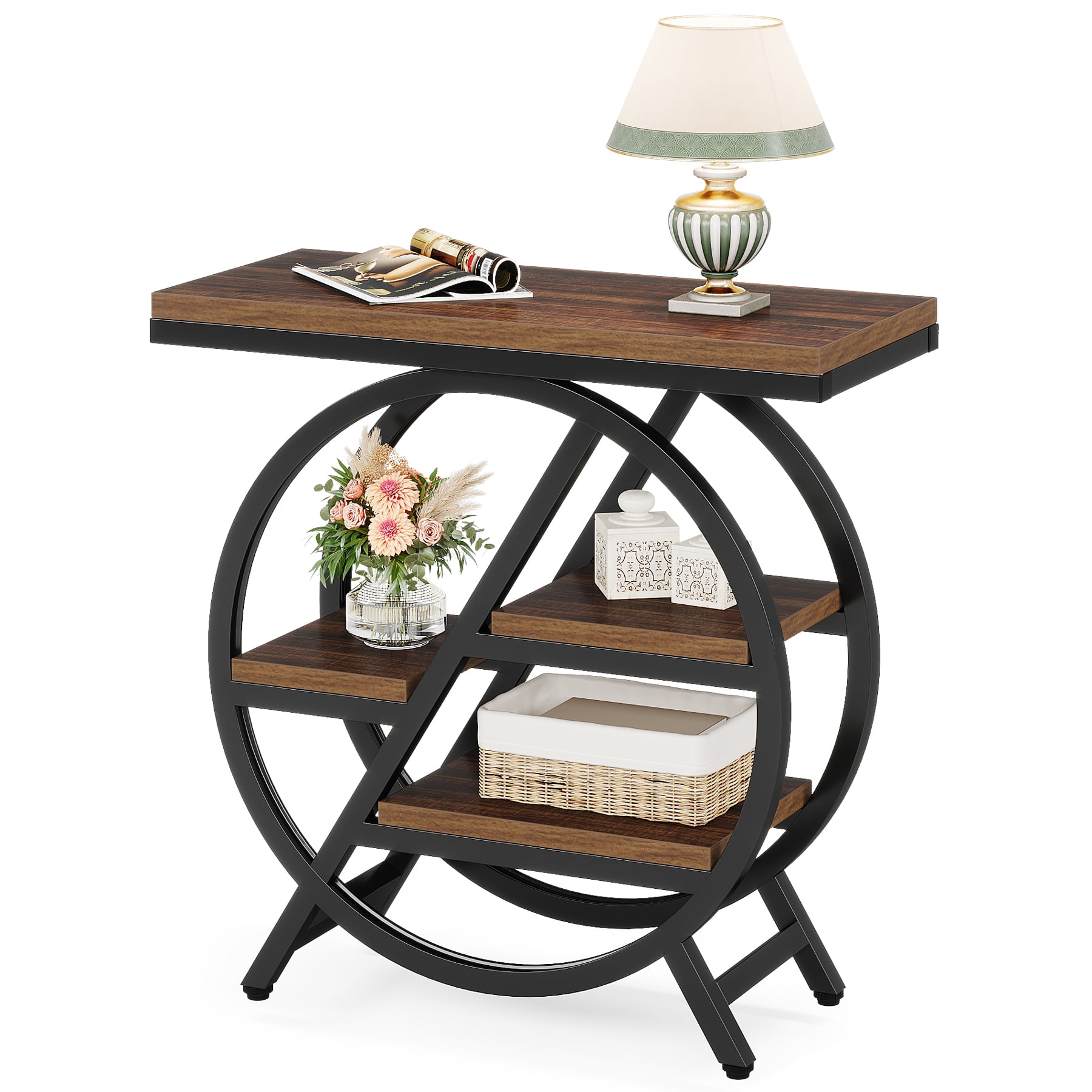 Fnova End Table Modern Wood Narrow Farmhouse Side Tables with Storage Shelf for Living Room, Bedroom, Nightstand