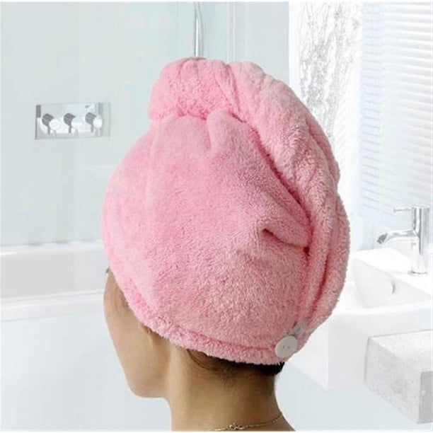 Gorro de microfibra rosa para secar el cabello, toalla para el cabello para mujer, rápida absorción de la humedad, reduce el encrespamiento.
