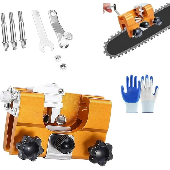 Lilcher Chainsaw Sharpener, Universal Chain Saw Sharpener Tool, Hand-Cranked Portable Chain Sharpeners Jig Kit with 3 Sharpening Heads for Chain Saws Electric Saws