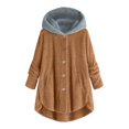 thumbnail image 1 of Lindbes Clearance Womens Plus Size Button Jacket Plush Solid Color Hooded Jacket Loose Cardigan Coat Winter Jacket Sweater, 1 of 3