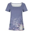 thumbnail image 4 of Hauts d'Été Grande Taille pour Femmes Mode Décontractée Imprimée Col Carré Manches Courtes Boutons Hauts Blouses Amples Col en V T-Shirt Femmes en Solde, 4 of 5