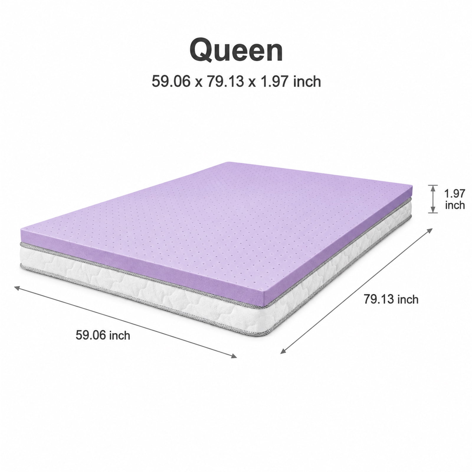 Alvantor 2 Inch Gel Memory Foam Mattress Topper, Ventilated Soft Pressure Relieve Mattress Pad, Breathable Bed Topper, Home Essential, Suitable for All Ages, Purple
